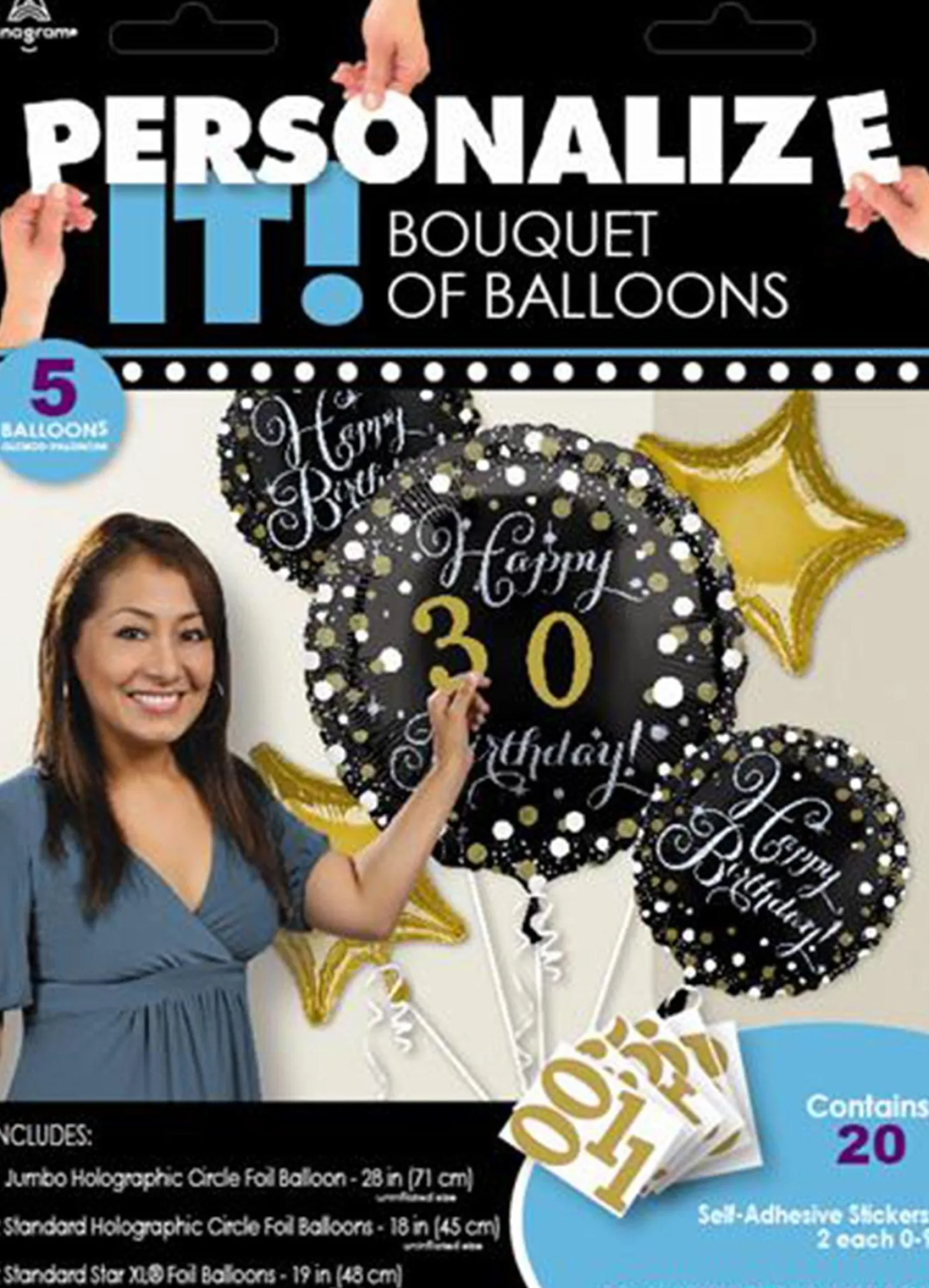 Add-An-Age - Sparkling Celebration Happy Birthday Prismatic Foil Balloon Bouquet, 5pc
