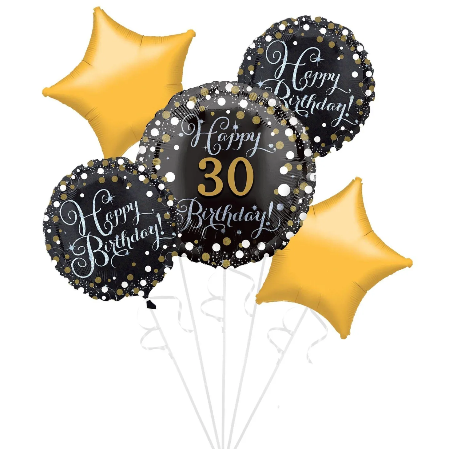 Add-An-Age - Sparkling Celebration Happy Birthday Prismatic Foil Balloon Bouquet, 5pc