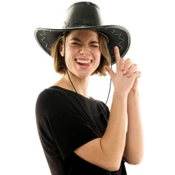 Adult Black Faux Leather Cowboy Hat