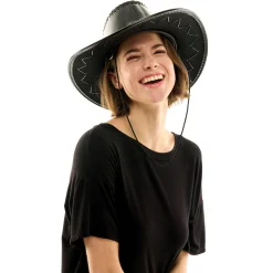 Adult Black Faux Leather Cowboy Hat