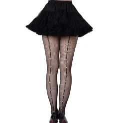 Adult Black Fishnet Stockings with Crystal Back Seam