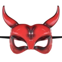 Adult Black & Red Horned Devil Plastic Half Mask