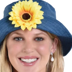Adult Chambray Sunflower Blossom Bucket Hat - 90s