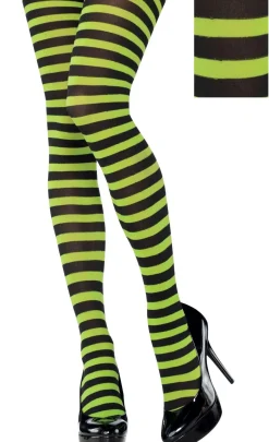 Adult Green & Black Striped Tights