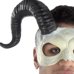 Adult Horned Ram Skull Plastic Half Mask