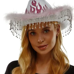 Adult Pink Flame Fabric Cowboy Hat