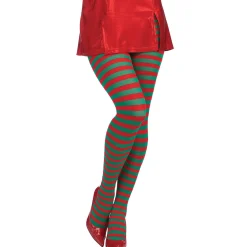 Adult Red and Green Holiday Striped Tights