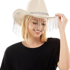 Adult Rhinestone Fringe Tan Cowboy Hat