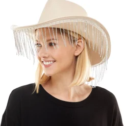 Adult Rhinestone Fringe Tan Cowboy Hat