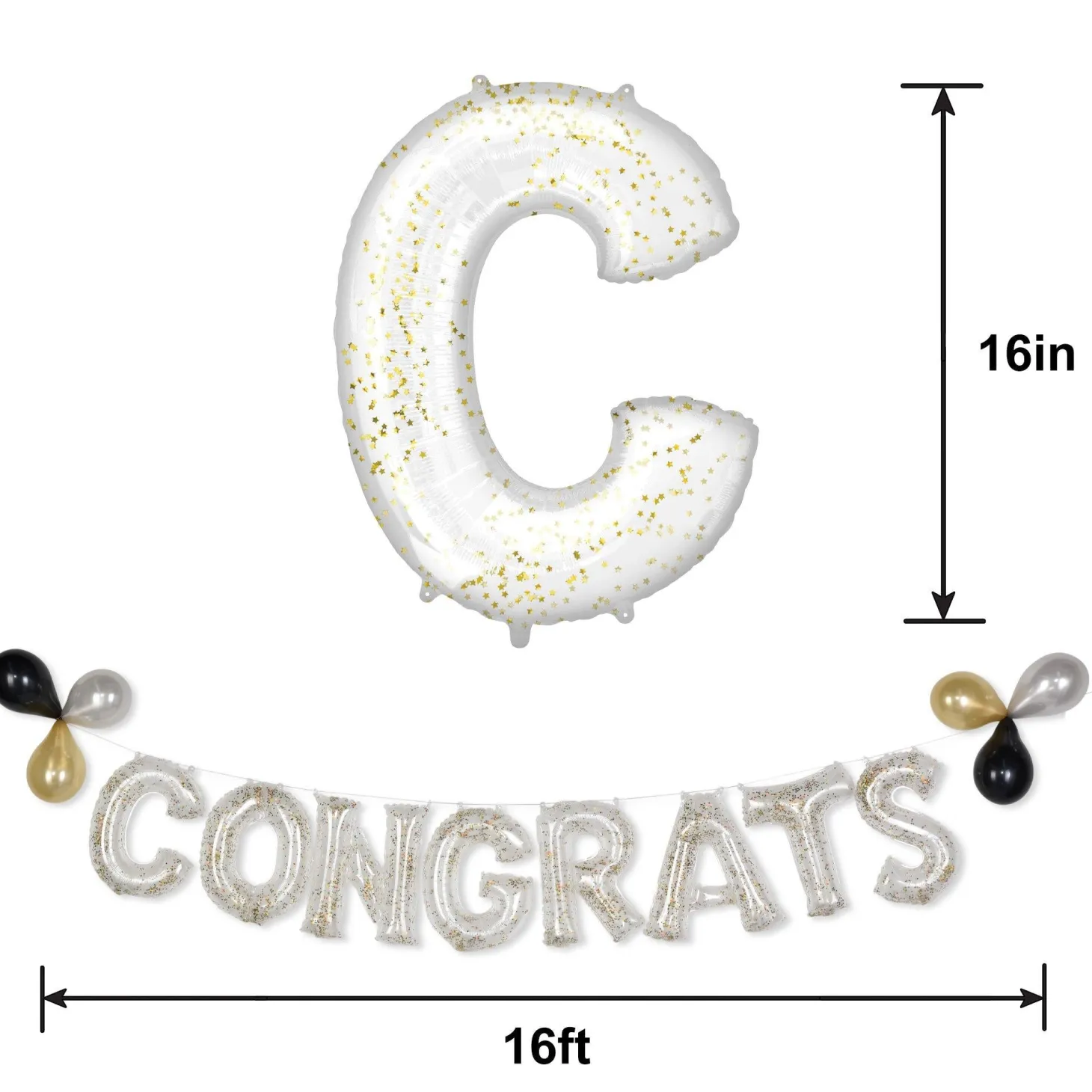 Air-Filled Congrats Gold Confetti Balloon Phrase Banner
