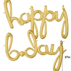 Air-Filled Happy B-Day Cursive Letter Balloon Banners, 2pc, Assorted Colors