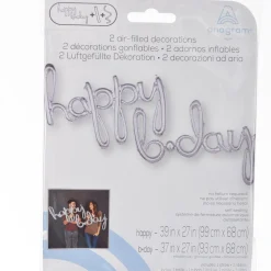 Air-Filled Happy B-Day Cursive Letter Balloon Banners, 2pc, Assorted Colors