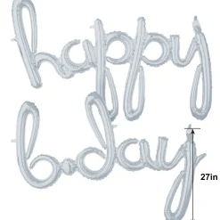 Air-Filled Happy B-Day Cursive Letter Balloon Banners, 2pc, Assorted Colors