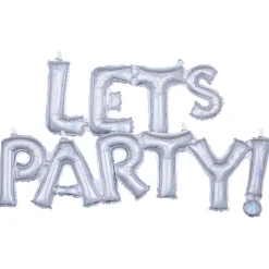 Air-Filled Prismatic Silver Let's Party Cursive Letter Balloon Banners