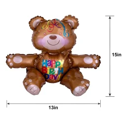 Air-Filled Sitting Birthday Bear Balloon, 15in