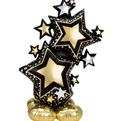 AirLoonz Black & Gold Star Cluster Balloon, 59in