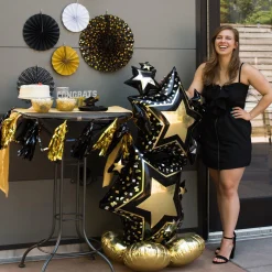 AirLoonz Black & Gold Star Cluster Balloon, 59in