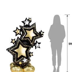AirLoonz Black & Gold Star Cluster Balloon, 59in