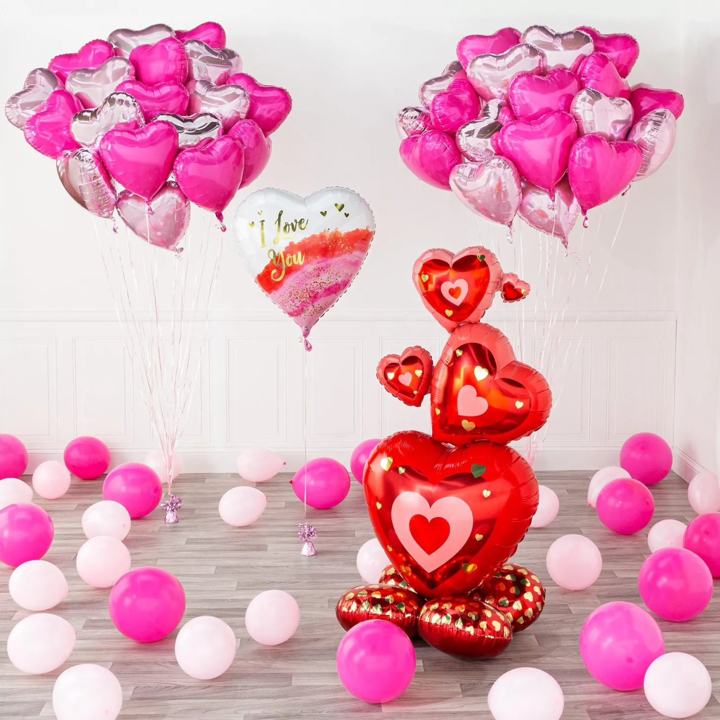 AirLoonz Valentine's Day Stacked Hearts Cluster Foil Balloon, 48in