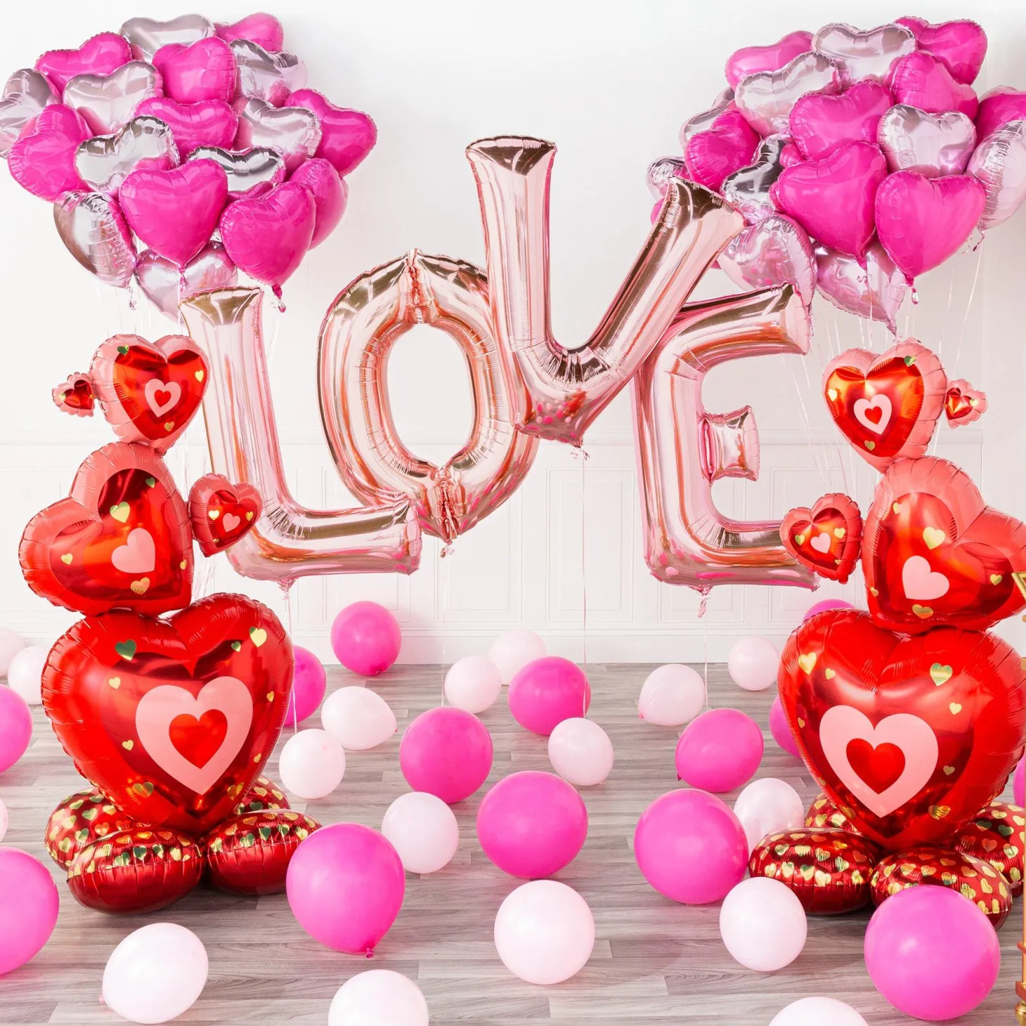 AirLoonz Valentine's Day Stacked Hearts Cluster Foil Balloon, 48in