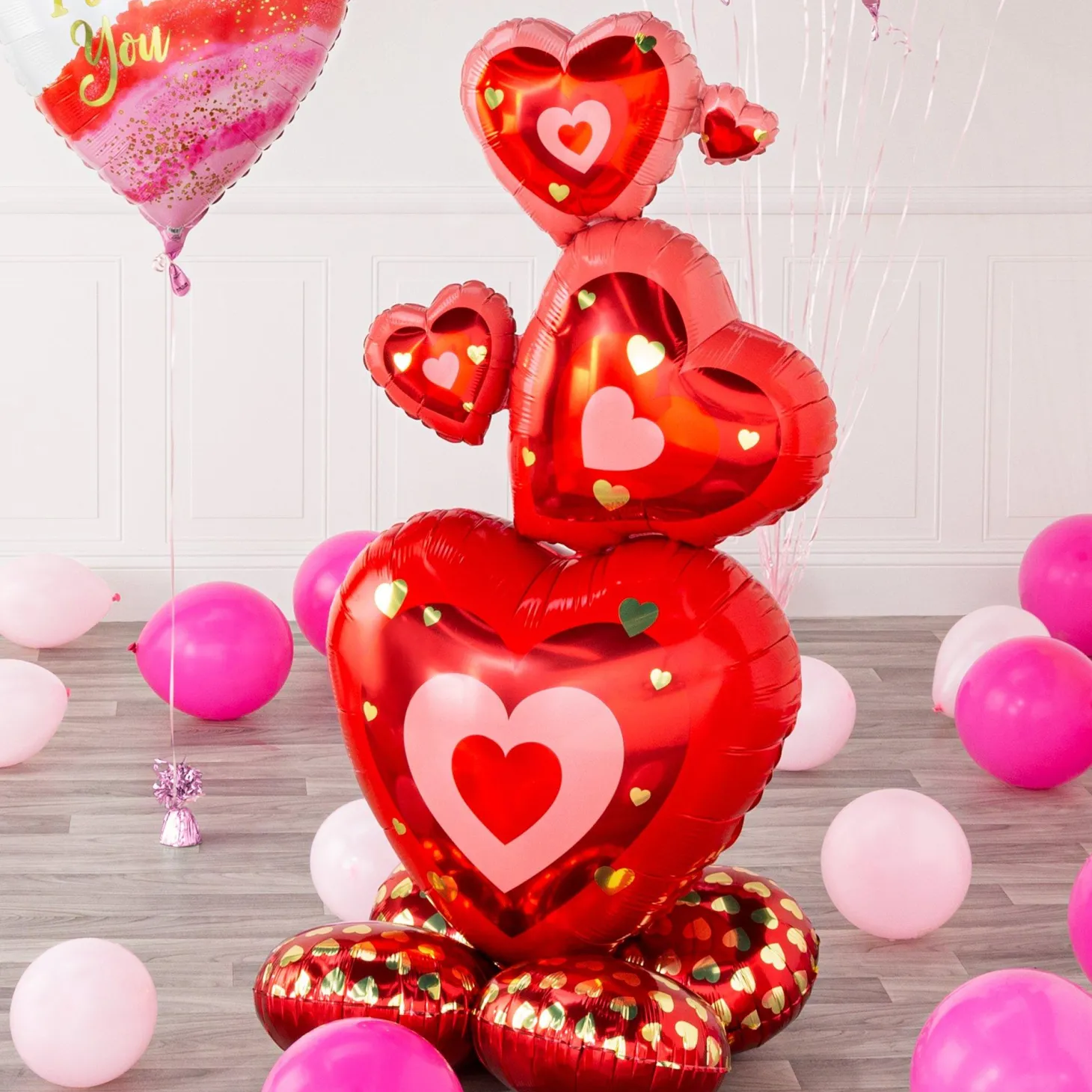 AirLoonz Valentine's Day Stacked Hearts Cluster Foil Balloon, 48in