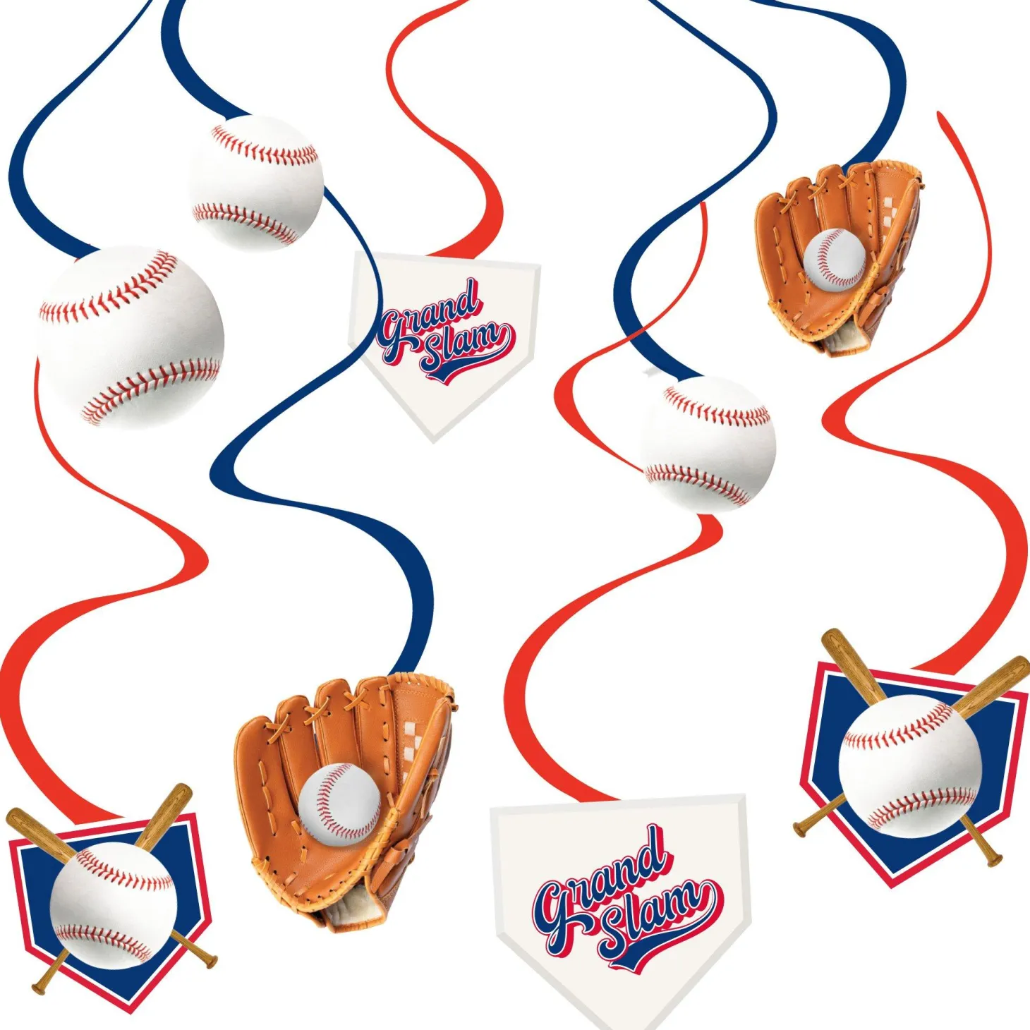 Baseball Swirl Decorations, 12ct