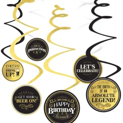 Black & Gold Better With Age Birthday Cardstock Swirl Decorations, 12ct