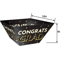 Black & Gold Congrats Grad Cardstock Snack Bowls, 12in, 3ct
