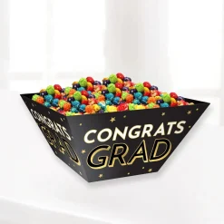 Black & Gold Congrats Grad Cardstock Snack Bowls, 12in, 3ct