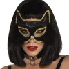 Black & Gold Fabric & Marabou Feather Cat Mask