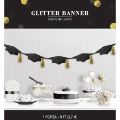 Black & Gold Glitter Grad Cap Tassel Garland