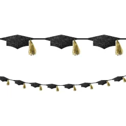 Black & Gold Glitter Grad Cap Tassel Garland