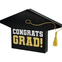 Black & Gold Graduation Cap Centerpiece, 6.5in x 10.5in