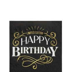 Black & Gold Happy Birthday Paper Beverage Napkins, 5in, 16ct - Better With Age