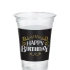 Black & Gold Happy Birthday Plastic Cups, 16oz, 25ct - Better With Age