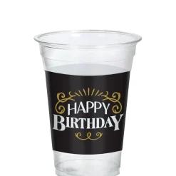 Black & Gold Happy Birthday Plastic Cups, 16oz, 25ct - Better With Age