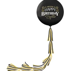 Black & Gold Limited Edition Happy Birthday Latex Balloon (24in) with Tail (5.25ft) - Better With Age