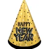 Black, Gold & Silver Happy New Year Cardstock Party Hat, 9in