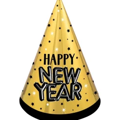Black, Gold & Silver Happy New Year Cardstock Party Hat, 9in