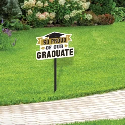 Black & Gold So Proud Grad Plastic Yard Sign, 15in x 37in