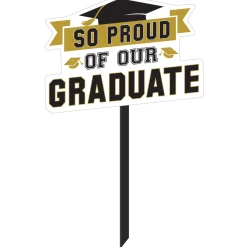 Black & Gold So Proud Grad Plastic Yard Sign, 15in x 37in