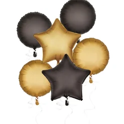 Black & Gold Stars and Rounds Bouquet, 6pc