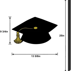 Black Graduation Cap Plastic Yard Sign, 13.6in x 29.75in