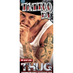 Black & Gray-Style Thug Temporary Tattoos, 12pc