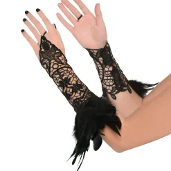 Black Lace & Feather Arm Cuffs