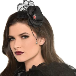Black Lace, Satin & Velour Flower Hairclip with Spider & Chains
