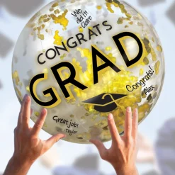 Black, Silver, & Gold Congrats Grad Confetti Beach Ball, 24in