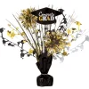 Black, Silver, & Gold Congrats Grad Tinsel Burst Spray Centerpiece, 9in