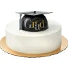 Black, Silver & Gold Grad Cap Cake Topper, 7.43in x 3.37in
