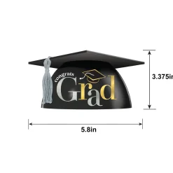 Black, Silver & Gold Grad Cap Cake Topper, 7.43in x 3.37in